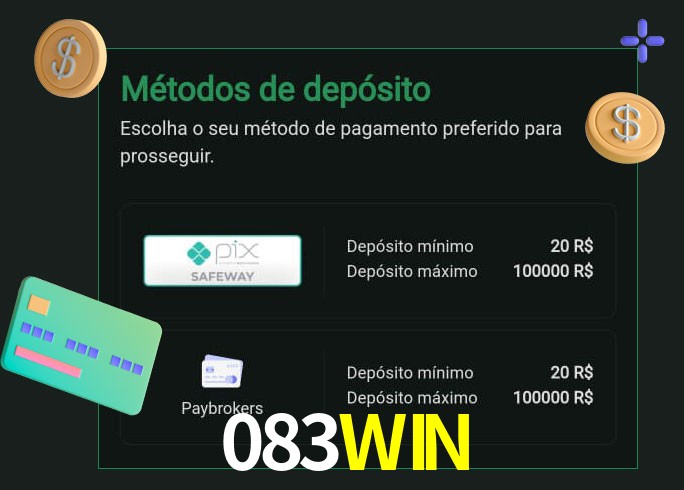 O cassino 083WIN oferece uma grande variedade de métodos de pagamento
